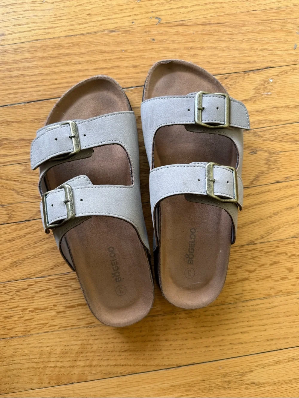 Kids Light Brown Double-Buckle Slide Sandals